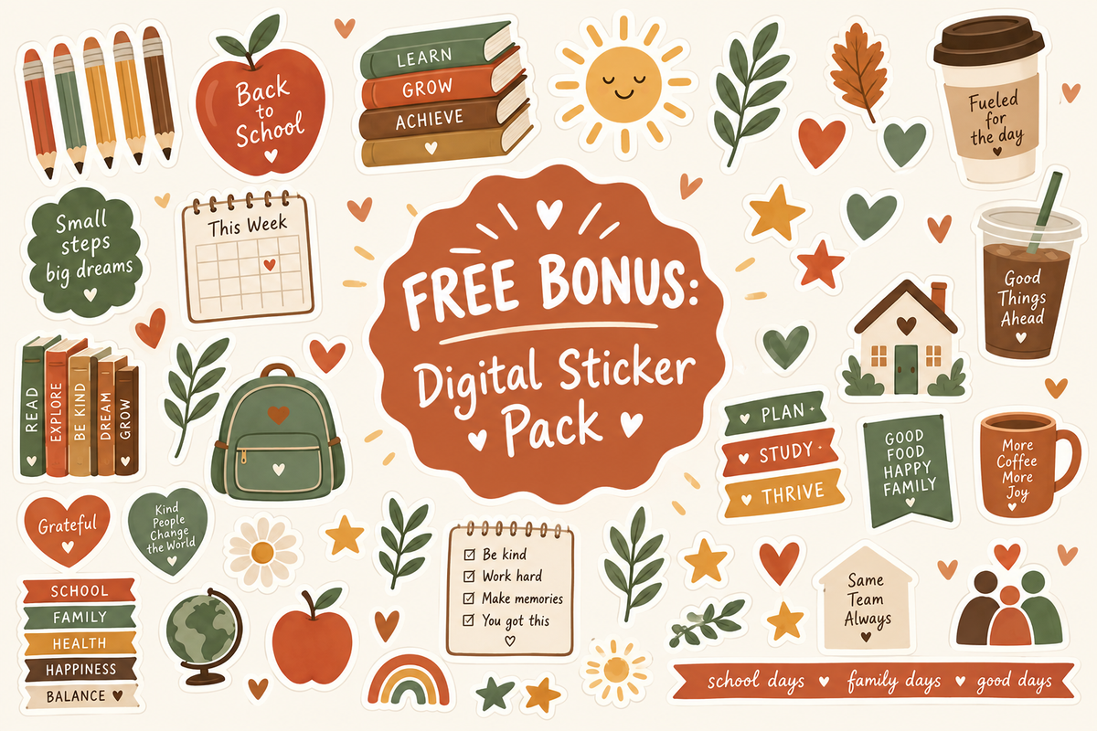 Free bonus digital sticker pack included with the School Year Planner