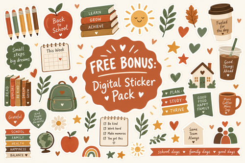 Free bonus digital sticker pack included with the School Year Planner